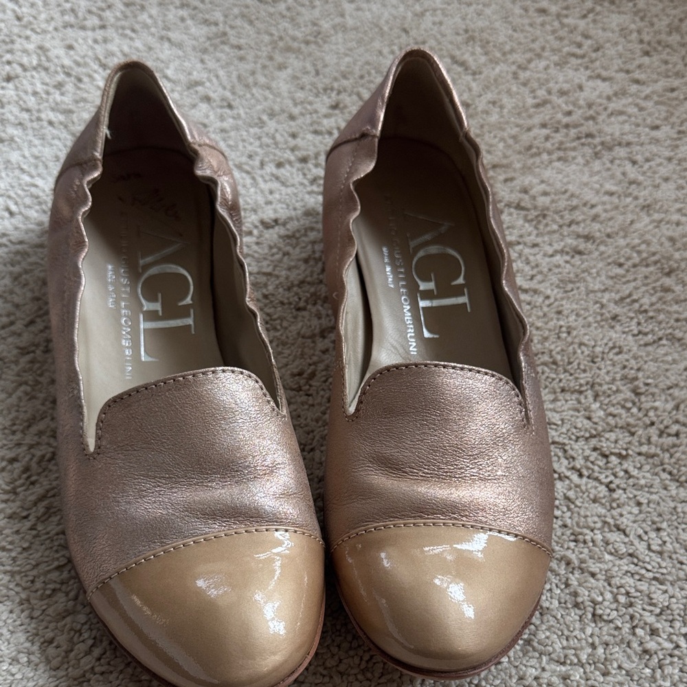 AGL Women's Bronze and Beige Loafers **Signed by designer**